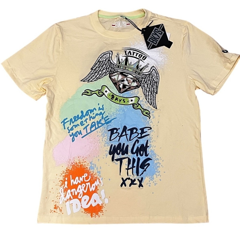BKYS Streetwear Patch Art You Got This T Shirt Size Small Yellow NWT